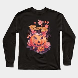 Pumpkin's Pride, Halloween with Pumpkin, Pumpkin face, with floral and orange flowers, cute Halloween Long Sleeve T-Shirt